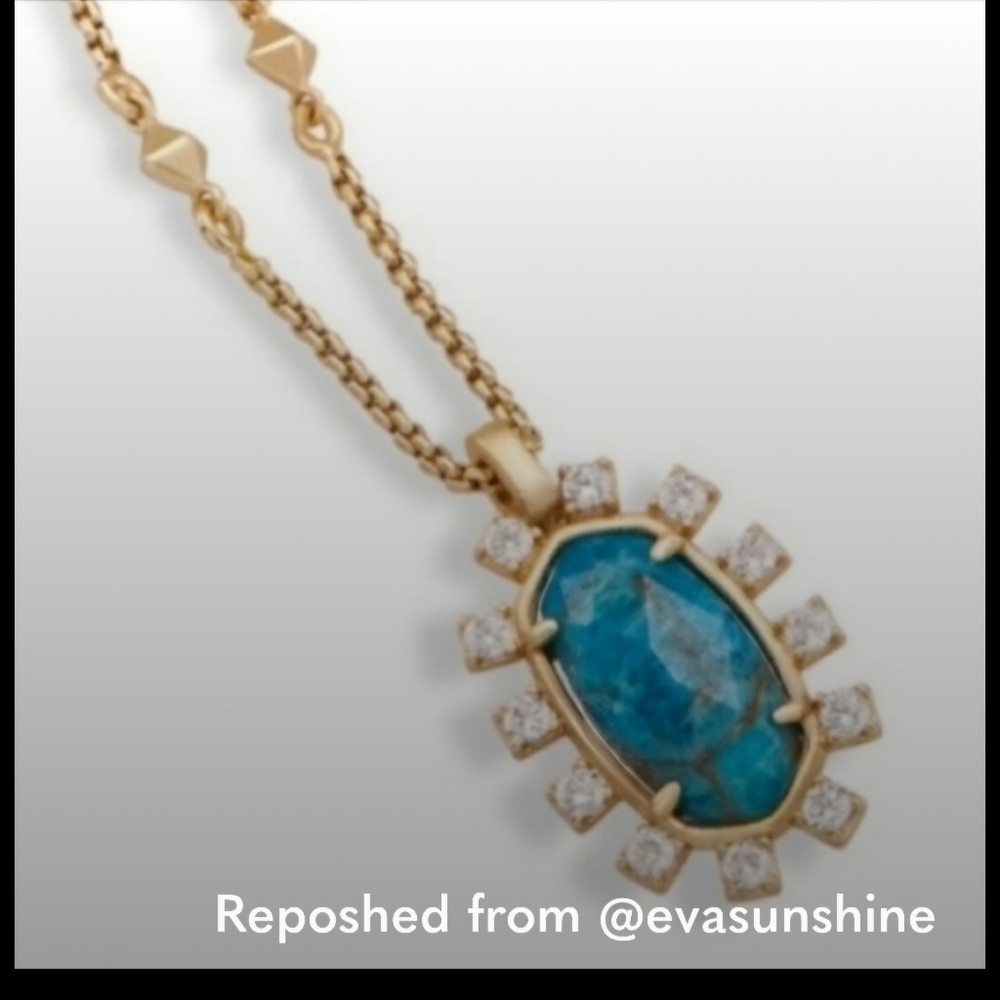 Kendra Scott Turquoise Blue and Gold BRETT Pendant Necklace